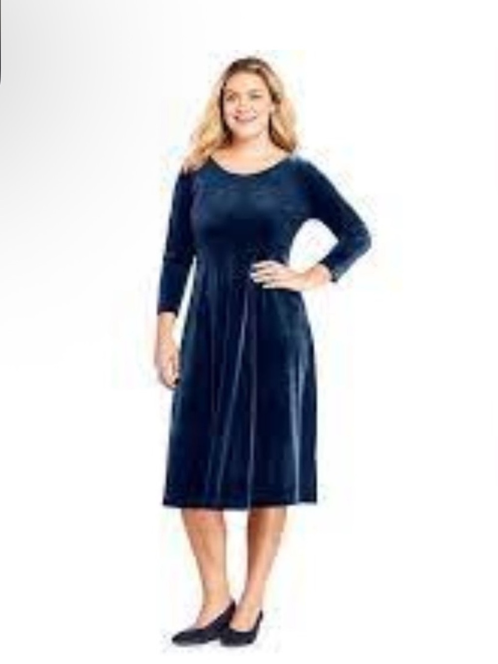 Lands’ End Blue Velvet 3/4 Sleeve Knee Length Dress $69